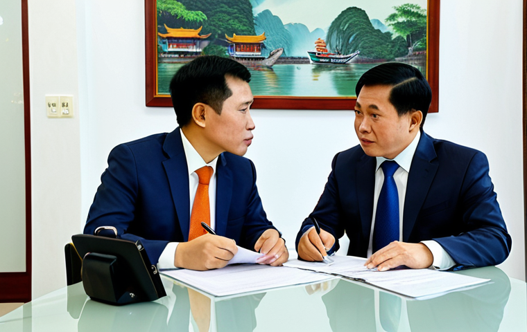 리스크 관리의 문화적 요소 - Business Negotiation**
A professional business meeting in Hanoi, Vietnam. Two fully clothed executi...