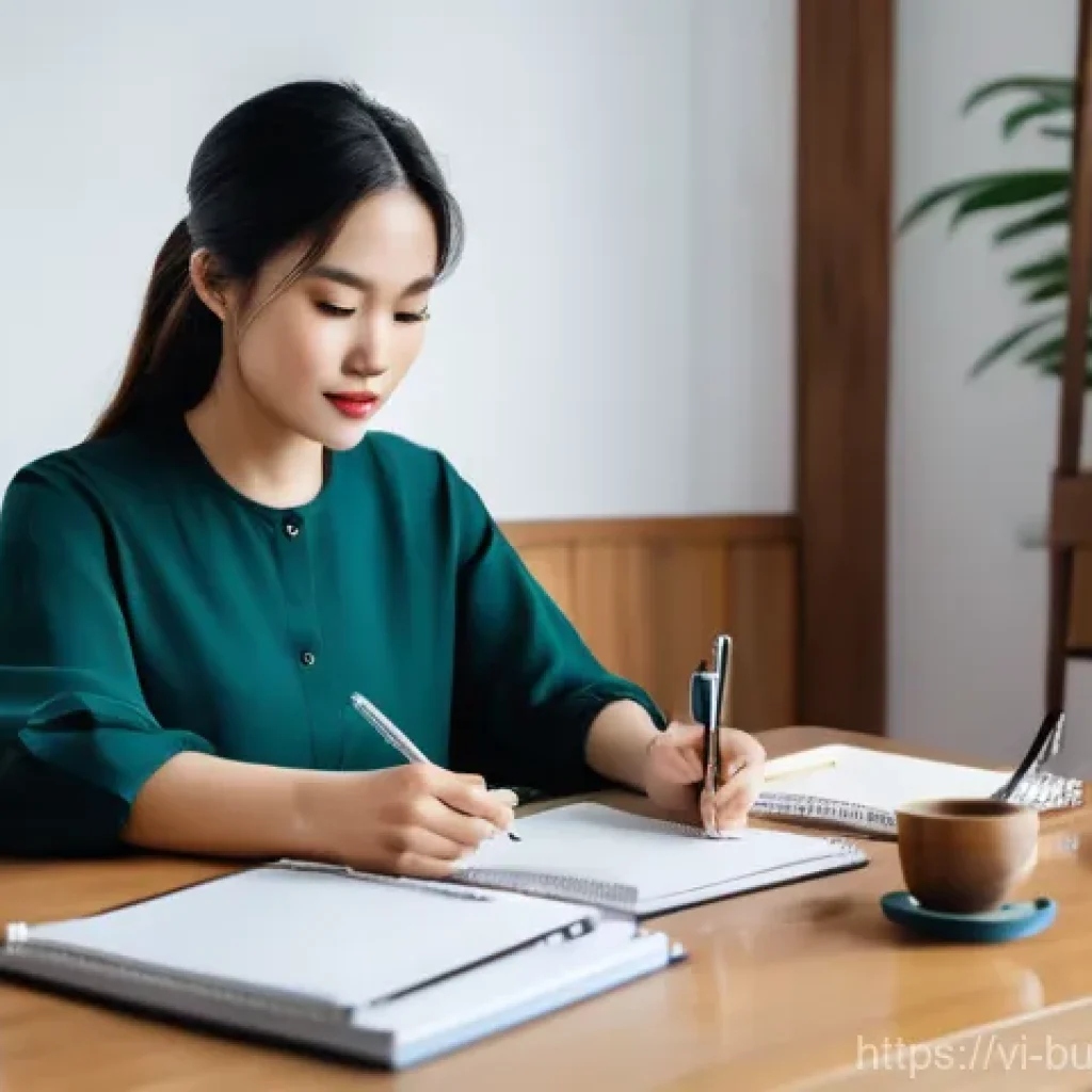 재무 리스크 관리의 핵심 요소 - **Prompt:** A focused young Vietnamese woman, in her late twenties, is meticulously tracking her mon...