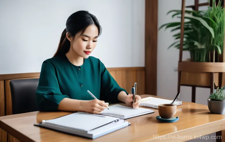 재무 리스크 관리의 핵심 요소 - **Prompt:** A focused young Vietnamese woman, in her late twenties, is meticulously tracking her mon...