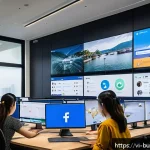 Home 18 소셜 미디어 리스크 관리의 중요성 - A modern Vietnamese office environment where a diverse team of young professionals monitors multiple...